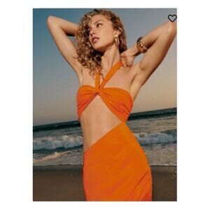 NWT Reformation Vivi Maxi Silk Cut Out Dress in Citrus Orange Womens Size 4